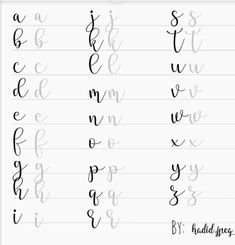 cursive handwriting worksheet with the letters and numbers to be used in each letter