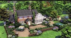 Sims 4 Park Ideas, Sims Landscaping, English Cottage Floor Plans, English Countryside Cottage, English Countryside Home, Sims Lots, Sims 4 Save File, Sims4 House