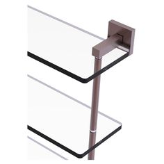 Add space and organization to your bathroom with this simple, contemporary design 3-tier glass vanity shelf. Featuring tempered, beveled-edged glass and solid brass hardware this shelving unit is crafted for durability, strength and style. One of the many coordinating accessories in the Allied Brass collection of products, this subtle glass shelf unit is the perfect complement to your bathroom decor. Allied Brass Montero Antique Copper 3-Tier Wall Mount Bathroom Shelf (22-in X 14.9-in X 5-in) | Vanity Shelf, Vanity Shelves, Glass Vanity, Glass Shelf, Bathroom Shelf, Shelf Unit, Antique Pewter, Bathroom Shelves, Glass Shelves