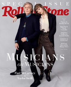 the cover of rolling stone magazine with an older man and young woman standing next to each other