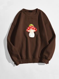 Frog Hoodie, Kawaii Mushroom, Mushroom Frog, Frog Print, Clothes Y2k, Brown Hoodie