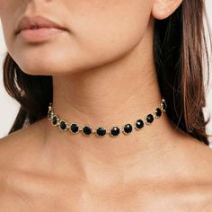 The Andorra Choker in Black · MONTSERRAT New York Hoco Inspo, Denim Set, Choker Black, Black Jet, Black Stones, Caged Sandals, Black Tank Dress, Black Aviators, Neon Purple