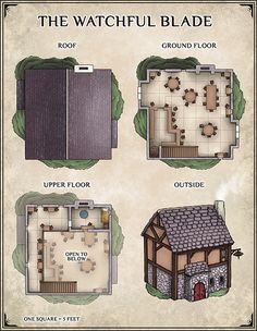 four different floor plans for a house with three rooms and two bathrooms, one in the middle