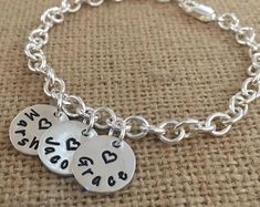 Loaded Sterling Silver Charm Bracelet - Etsy Handmade Charm Bracelet For Personalized Gifts, Handmade Charm Bracelet As Personalized Gift, Birthday Round Charm Bracelet, Sterling Silver Round Charms For Mother's Day, Personalized Engraved Silver Charm Bracelet, Silver Round Charms For Personalized Gifts, Handmade Round Charm Bracelet For Mother's Day, Silver Engraved Charm Bracelet As Gift, Silver Engraved Charm Bracelet Gift