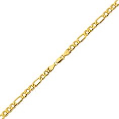 14k Yellow Gold Solid Figaro Chain is a classic and versatile accessory for men who appreciate fine craftsmanship and luxury. Made with authentic yellow gold, this chain features a unique pattern of interwoven links that create a distinctive and eye-catching look. The Lobster Lock ensures that the chain stays securely fastened around your neck. This chain is perfect for both casual and formal occasions and comes in various lengths to suit your preference and style.