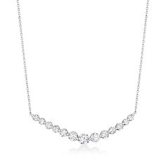 Ross-Simons - 2.70 ct. t. w. Cubic Zirconia Curved Bar Necklace in Sterling Silver. 16". Get the same brilliant look of diamonds at a price that will dazzle you. This necklace graduates 2.70 ct. t. w. of CZs on a curved bar of sterling silver. Stationed on a cable chain with a 2" extender and a lobster clasp. CZ curved bar necklace. CZ weights are diamond equivalents. Classic Diamond Necklace With Sparkling Stones For Anniversary, Diamond Tennis Necklace, 16 Inch Necklace, Curved Bar, Detailed Necklace, Circle Pendant Necklace, Clear Stone, Station Necklace, Timeless Jewelry