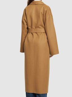 Includes matching self-tie belt. Model is wearing a size40 Designer Formal Outerwear With Belt, Luxury Belted Outerwear For Formal Occasions, Luxury Formal Outerwear With Belt, Elegant Brown Belted Outerwear, Valentino Women, Long Coat, Camel, Wool, How To Wear