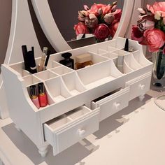 "Handmade extra large wooden makeup organizer - great organizer for bedroom, bathroom cosmetic, home. This is a great birthday gift for you, sister, friends, for her. All the necessary things are always near with you. You can write any color if you want and i will make it for you. Size: Height 9.8\" Length 20,5\" Depth 8.3\" ■ Payment: I accept only PayPal. If you don't have a PayPal account, just choose \" pay by credit card \" on the PayPal page. ■ Shipping: Worldwide shipping: 4-6 days+tracki Makeup Storage Wooden, Diy Makeup Vanity Table, Mirrored Table Decor, Bedroom Desk Organization, Wooden Makeup Organizer, Rangement Makeup, Penyimpanan Makeup, Large Chest Of Drawers, Diy Makeup Vanity