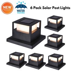 6 pack solar post lights with remote control and motion activated light for outdoor use, black