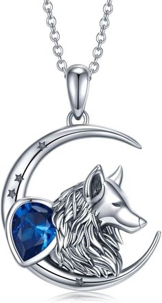 925 Sterling Silver Wolf Moon Necklace Pendant Jewelry Gift for Women   DESIGN CONCEPT-- The wolf symbolizes unity, affection, perseverance, tenacity, protection and courage. The wolf and moon star necklace are very gorgeous, and your high fashion taste will get many compliments! HIGH QUALITY MATERIAL -- Metal:92.5% Sterling Silver,Which Makes it Not Easy to Break,Tarnish or Tangle.Stamped "S925" , authenticity and quality approved. Nickel-free,Lead-free,Cadmium-free,Hypoallergenic,Safe for a wo Christian Drawings, Moon Star Necklace, Wolf Pendant Necklace, Crescent Moon Jewelry, Wolf Pendant, Wolf Stuff, Wolf Ring, Wolves Pendants, Wolf Necklace