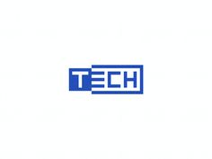 the word tech is written in blue on a white background