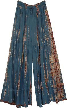 A dusky blue tie-dye split skirt pants for women, this unique piece blends two trends into one stunning garment. Crafted from high-quality fabric, these skirt pants are designed for both comfort and style. #tlb #SplitSkirtsPants #bohemianfashion #XLPlus #WideLegPants Indigo Full Length Bottoms For Summer, Blue Hippie Long Skirt, Hippie Blue Long Skirt, Blue Wide Leg Hippie Bottoms, Tie Dye Long Skirt For Summer, Summer Tie Dye Long Skirt, Indigo Bohemian Bottoms For Summer, Bohemian Indigo Bottoms For Summer, Summer Cotton Bottoms With Batik Print