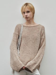 Composition : Acrylic 100%Color: BeigeCountry of Origin : China Spring Oversized Beige Knit Top, Oversized Beige Knit Top For Spring, Casual Taupe Crew Neck Sweater, Casual Taupe Sweater For Spring, Casual Beige Relaxed Fit Knit Top, Boat Neck, Knit Sweater, Knitted Sweaters, Knitwear