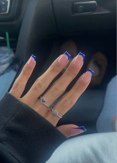 Nail Ideas Square Simple, Nails Inspiration Wedding Guest, Blue Simple Christmas Nails, Dark Navy Nails Acrylic, Acrylic Nails For Blue Dress, Royal Blue French Tips Square, Easy Nail Color Ideas, Hoco Nails For Dark Blue Dress, Nails Simple Medium