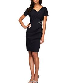 Alex Evenings Illusion Mesh Bell Sleeve Crepe Sheath Dress | Dillard's Elegant Stretch Dress With Half Sleeves, Elegant 3/4 Sleeve Bodycon Formal Dress, Elegant Formal Bodycon Dress With 3/4 Sleeves, Elegant 3/4 Sleeve Bodycon Dress For Evening, Elegant 3/4 Sleeve Bodycon Evening Dress, Elegant Evening Bodycon Dress With 3/4 Sleeves, Elegant Bodycon Dress With 3/4 Sleeves, Elegant Half-sleeve Dress For Night Out, Elegant Half Sleeve Dress For Night Out