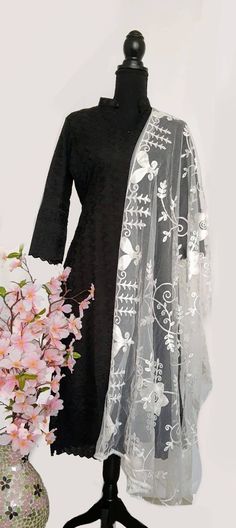 Beautiful ethnic Chikankari net dupatta with aari work for a rich look. Color White Eid Wedding Shawl With Chikankari Embroidery, Festive Embroidered Lace Dupatta, Chanderi Dupatta With Lace Work In Traditional Drape, Chanderi Dupatta With Lace Work, Semi-stitched Net Dupatta With Lace Work, Lace Work Anarkali Dupatta In Traditional Drape, Anarkali Lace Dupatta With Traditional Drape, Traditional Lace Dupatta With Zari Work, Lace Dupatta With Zari Work In Traditional Drape