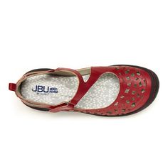 Leather upper,Adjustable hook-and-loop closure for a custom and secure fit,Flat heel,Classic rounded open toe,Cushioned memory foam footbed for added comfort,Durable and lightweight traction TPR outsole,APMA Seal of Acceptance for promoting good foot health | Women's JBU by Jambu Bellerose Casual Shoes in Red Size 10 Medium Latest Ladies Shoes, Jambu Shoes, Toddler Headbands, Foot Health, Barefoot Shoes, Shoe Carnival, Women's Flats, Womens Sandals Flat, Casual Shoes Women