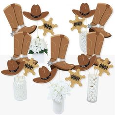 cowboy hat and boots centerpieces