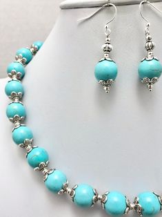 Turquoise Howlite Necklace Turquoise Bead Necklace, 12mm Round Turquoise Howlite Bead Necklace Turquoise Beaded Necklace, Howlite Necklace, - Etsy Turkey Howlite Necklace, Turquoise Beaded Necklace, Necklace Clasp, Beaded Necklace Patterns, Bracelets Handmade Diy, Beaded Earrings Diy, Dance Jewelry, Turquoise Bead Necklaces, Necklace Patterns