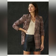 New With Tags! A Plaid Blazer Is As Classic As It Gets. Paired With Loafers And Polished Jeans, This Structured Staple Exudes Sophistication. * Polyester, Wool, Polyester Lining * Front Flap Pockets * Double-Breasted Button Front * Dry Clean Dimensions * Standard: 30.5"L Tailored Brown Outerwear For Fall, Trendy Fitted Plaid Outerwear, Brown Blazer For Fall Workwear, Brown Fall Blazer For Business Casual, Brown Blazer For Workwear In Fall, Brown Blazer For Business Casual In Fall, Red Button-up Blazer For Fall, Plaid Outerwear For Business Casual, Fitted Plaid Casual Outerwear