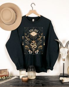 Witchy Tarot Sweatshirt | Mushroom Sweatshirt | Mystical Sweatshirt | Mushroom Clothing | Nature Sweatshirt | Forestcore Sweatshirt Green Witch Aesthetic Fashion, Tarot Sweatshirt, Aesthetic Witchcraft, Mushroom Clothing, Mushroom Sweatshirt, Green Witch Aesthetic, Object Head