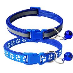 CHBORCHICEN 2-Pack Footprint & Reflective Cat Collar with Bell Basic Dog Cat Collar Buckle Adjustable Polyester Cat Dog Collar or Seatbelts (X-Small, Blue) Cute Cat Collars, Soft Paws, Collar With Bell, Pet Kitten, Cat Collar