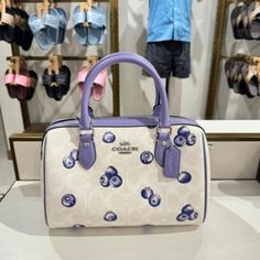 New! With Tag Measurements Length: 10.0" Height: 6.5" Width: 5.5" Pet Free, Smoke Free Home Happy Shopping! Coach Rowan Satchel, Blueberry Print, Coach Handbag, Signature Canvas, Recycled Leather, Distressed Black Jeans, Satchel Bag, Cute Bags, Car Care