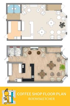 the floor plan for a coffee shop with two rooms and one living room in it