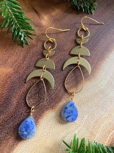 18k gold plated, nickel free earrings with sodalite and brass. Blue Nickel Free Gold Plated Earrings, Gold Lapis Lazuli Jewelry, Bohemian Blue 14k Gold Filled Jewelry, Nickel Free Blue Gold Plated Earrings, Blue Bohemian 14k Gold Filled Jewelry, Nickel-free Blue Gold-plated Jewelry, Blue Brass Jewelry With Ear Wire, Blue Nickel-free Gold-plated Jewelry, Blue 14k Gold Filled Nickel-free Jewelry