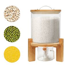 a grain dispenser with three different types of grains