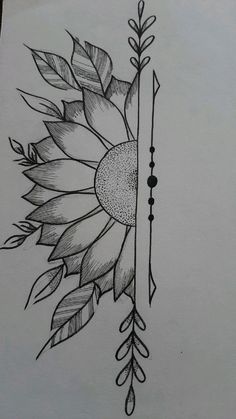 a drawing of a sunflower with an arrow on it