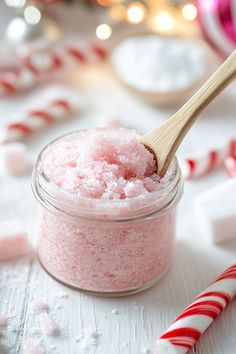 Joyful Christmas Peppermint Sugar Scrub Christmas Sugar Scrubs, Peppermint Sugar Scrub, Peppermint Sugar Scrubs, Peppermint Sugar Cookies, Christmas Peppermint, Peppermint Soap, Peppermint Sugar, Peppermint Candy Cane, Sugar Scrub Recipe