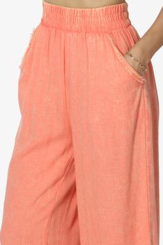 Discover the perfect blend of boho-chic and comfort with these Washed Linen Wide Leg Pants.Their elastic waistband and frayed hem offer a relaxed, yet stylish fit that moves with you.Crafted from a breathable linen blend, these versatile slacks are a must-have for effortless summer style.Dress them up for work or keep it casual for a weekend getaway. With slant pockets for convenience and a timeless wide-leg design, these full-length pants are ideal for every occasion.Trendy Wide Leg Pants: Capt Casual Wide Leg Cropped Pants With Frayed Hem, Bohemian Spring Bottoms With Frayed Hem, Bohemian Bottoms With Frayed Hem For Spring, Relaxed Fit Cotton Wide Leg Pants With Frayed Hem, Cropped Wide Leg Cotton Pants With Frayed Hem, Bohemian Spring Wide Leg Loungewear Pants, Bohemian Style Spring Loungewear Wide Leg Pants, Bohemian Wide Leg Pants For Spring Loungewear, Casual Wide Leg Pants With Frayed Hem