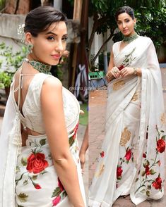 Nora Fatehi Saree, Nora Fatehi, Sari Blouse, Bollywood Fashion, Traditional Outfits, Saree Designs, Stylish Outfits, Music Videos, Saree