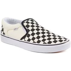 a black and white checkerboard slip on shoe