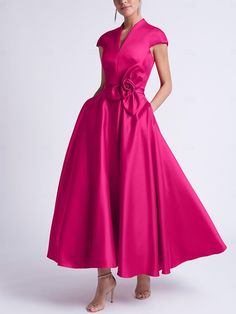 A-Line Wedding Guest Dresses Elegant Dress Cocktail Party Tea Length Sleeveless V Neck Pocket Satin with Bow(s) 2024 2024 - $130.99 Elegant Dresses Cocktail, Red Green Dress, Cocktail Dress Elegant, Occasion Dresses Wedding Guest, A Line Cocktail Dress, Dresses Formal Elegant, Red Evening Dress, Lace Bridal Gown, Wedding Guest Dresses