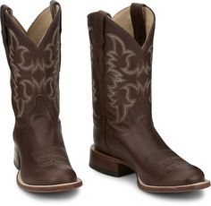 This 11� boot features chocolate brown cowhide on the upper and vamp for a rugged, clean look, and a durable butyl oiled leather outsole for added grip in the stirrups. You can count on our J-Flex� insoles to keep your feet comfortable throughout the day, Pull On Work Boots, Fly Boots, Dark Brown Boots, Western Boots For Men, Brown Cowhide, Black Cow, Work Boots Men, Justin Boots, Rounded Toe Boots