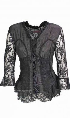 AP Jocelyn Blouse In Black Fitted Long Sleeve Corset, Fitted Lace Trim Corset For Parties, Fitted Gothic Tops, Spring Long Sleeve Fitted Corset, Black Fitted Lace Top Corset, Black Lace Top Fitted Corset, Elegant Lace Stretch Corset, Elegant Long Sleeve Corset For Night Out, Gothic Fitted Long Sleeve Tops