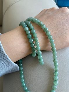 🌈 Jadeite Beaded (6.8mm) Necklace Bracelet, Green, 108 beads 🌷 Untreated Natural Jadeite/ Grade A Jade 🌷 Jade from Myanmar/ Burma 🌷 100% handmade carving 🌷 Bead size : 6.8mm 🌷 Number of Beads : ~108 🌷 Color : Green 🌷 Free shipping from Hong Kong with tracking number provided 🌷 Take approximately 7-28 days to arrive worldwide ❤️ In Chinese Culture: Young people wear jade pendant will have a prosperous life, attracts good luck and friendship Old people wear jade pendant will have a health Traditional Jade Beaded Jewelry, Large Jade Bead Jewelry, Spiritual Jade Jewelry With Large Beads, Traditional Hand-strung Jade Beaded Necklace, Hand-strung Green Jade Beads, Lavender Green, Jade Bangle, 108 Bead, 28 Days