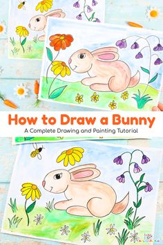 how to draw a bunny with colored pencils and watercolor paper on the table