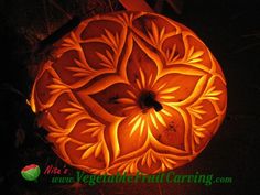 a carved pumpkin sitting on top of a table