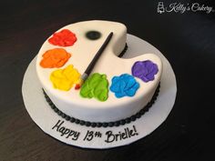 a birthday cake decorated with an artist's palette