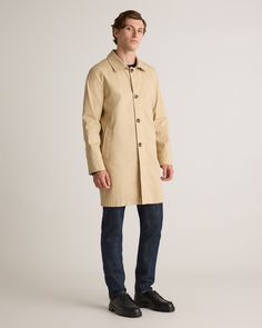 Rain or shine, our Comfort Stretch Trench Coat is your new wardrobe staple. Fashion meets function with the water-resistant finish and stretch fabric, plus, the lightweight lining makes it the perfect transitional layer. It's a timeless piece you'll wear year after year. Prefer a different length? Check out our long version.  | Quince | Men's Comfort Stretch Trench Coat in Light Khaki, Size XXL, Organic Cotton Fitted Waterproof Raincoat For Fall, Solid Weatherproof Outerwear For Spring, Solid Weatherproof Outerwear For Workwear, Fitted Outerwear For Spring Rainy Weather, Solid Color Weatherproof Outerwear For Workwear, Solid Weatherproof Outerwear For Work, Fitted Spring Travel Outerwear, Spring Travel Fitted Outerwear, Classic Weatherproof Outerwear For Work