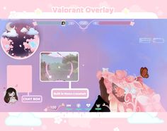 the video game is playing with pink flowers and butterflies on it's display screen