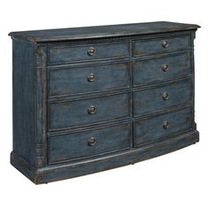 an old blue dresser is shown against a white background