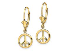 14k yellow gold textured peace symbol earrings. Measure approximately 1 1/8"L x 3/8"W and have leverback closure. Symbol Earrings, Gold Texture, Peace Symbol, Yellow Gold, Texture, Yellow, Gold