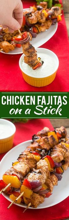 chicken fajitas on a skewer with sauce