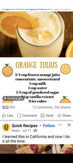 an orange juice recipe on the app