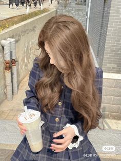 Milk Tea Hair Color On Curly Hair, Milktea Brown Hair Color Asian, Nescafe Hair Color, Milky Brown Hair Color, Milky Tea Hair Color, Honey Tea Brown Hair Color, Milktea Brown Hair Color, Milky Brown Hair, Milk Chocolate Brown Hair