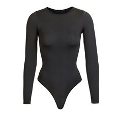 A second-skin crew neck long sleeve bodysuit with an ultra-flattering satin stretch finish. This bodysuit features a raw cut neckline, and snap closure ... Square Neck Bodysuit, Sleeveless Bodysuit, Perfect Wardrobe, Pullover Shirt, Airport Outfit, Black Bodysuit, Body Suit, Long Sleeve Bodysuit, Black Top